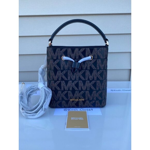 Michael Kors bucket bag suri medium messenger bag crossbody brown black - Picture 2 of 11